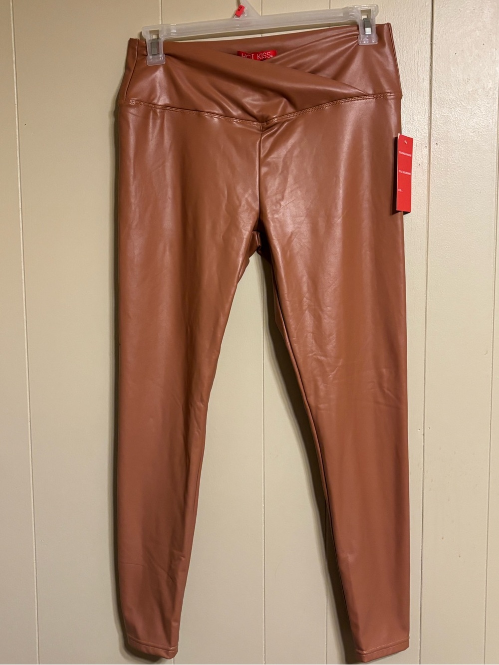 Hot Kiss Faux Leather Leggings - Camel Brown